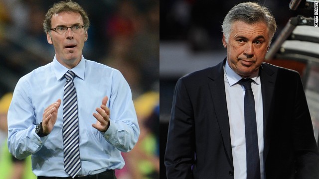 Laurent Blanc (right) has replaced Real Madrid-bound Carlo Ancelotti (left) as Paris Saint-Germain coach.
