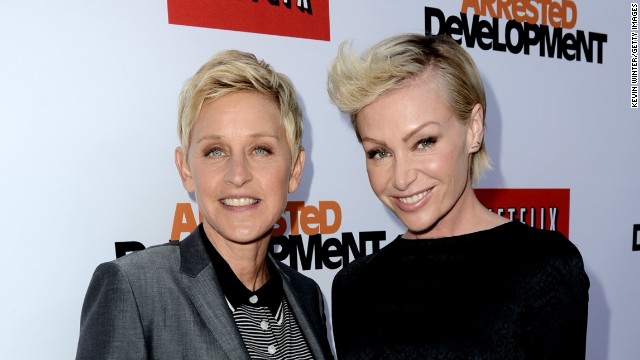 Talk show host Ellen DeGeneres, left, and actress Portia de Rossi married in 2008. De Rossi was <a href='http://marquee.blogs.cnn.com/2010/09/24/introducing-mrs-and-mrs-degeneres/' target='_blank'>granted the right to change her last name to "DeGeneres"</a> by a Los Angeles court in 2010. 