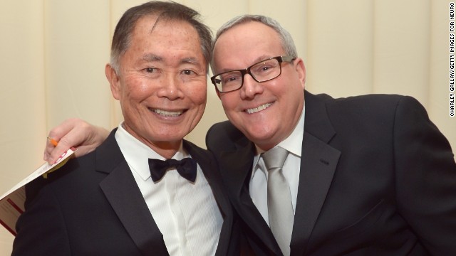 Several of George Takei's "Star Trek" co-stars attended the ceremony when he married longtime partner Brad Altman, right, in 2008.