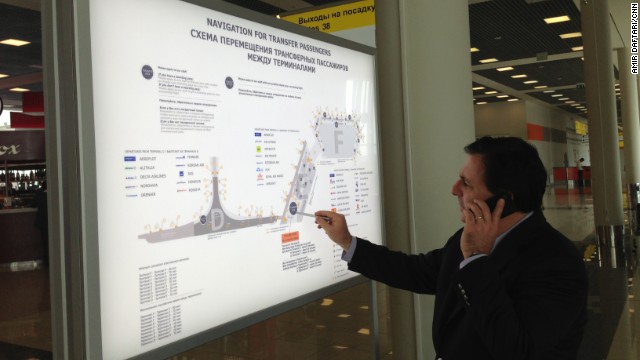 CNN's John Defterios and his crew have been inside the transit zone of Sheremetyevo International Airport for more than 24 hours. Like Edward Snowden, he cannot step foot on Russian soil without special visa clearance. Pictured here on June 26, Defterios surveys part of his new land: Terminals D, E and F.