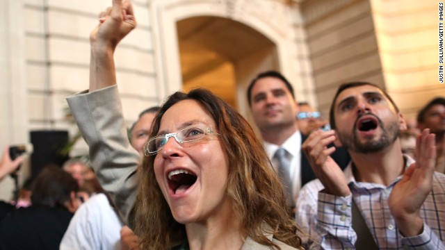 Supporters of same-sex marriage cheer at City Hall in San Francisco.