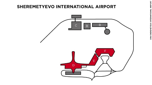 Map: Transit zone between terminal D, E and F