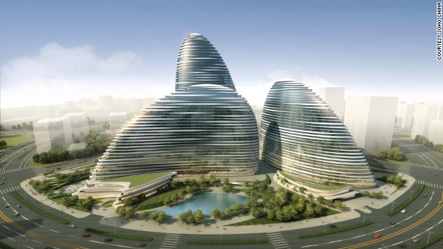 SOHO Peaks, currently under construction and due to open in 2014, is a second building by the architect Zaha Hadid, midway between Beijing city and airport. 