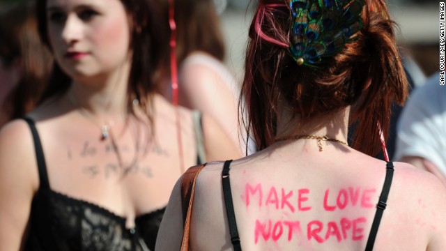 Women take part in a "SlutWalk" protest in central London on June 11, 2011. <a href='http://www.cnn.com/2011/WORLD/americas/05/10/canada.slutwalk.protests/index.html'>The global phenomenon</a> was sparked by comments from a Canadian police official who said "women should avoid dressing like sluts in order not to be victimized."