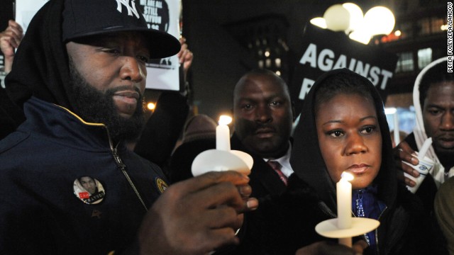Trayvon Martin's parents, Tracy Martin, left, and Sybrina Fulton, attend a vigil in New York on February 26, 2013, marking the one-year anniversary of their son's death. George Zimmerman is on trial for killing the 17-year-old in Sanford, Florida. Since Trayvon's death, <a href='http://www.cnn.com/2012/03/27/living/history-hoodie-trayvon-martin/index.html'>protesters have worn hoodies</a> in solidarity against racial profiling.