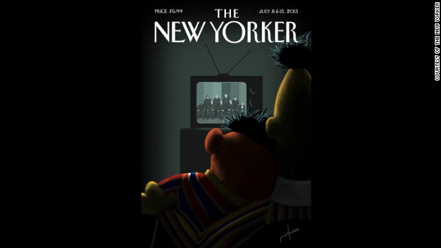 A cover of The New Yorker magazine portrays Sesame Street characters Bert and Ernie as a couple.