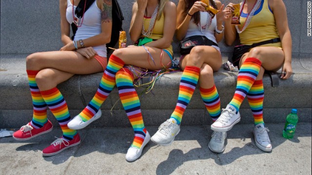 Girls attend a <a href='http://www.cnn.com/2012/05/28/travel/gay-pride-travel/index.html'>gay pride celebration</a> in San Francisco on June 29, 2008. The colors of the rainbow flag are often used to represent LGBT identity and solidarity.