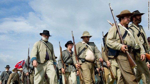 Confederate troops march into battle.