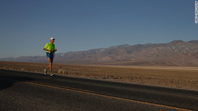 Steve Howard does a 30-mile training run in Death Valley National Park in California on June 28.