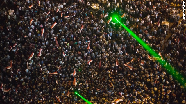 Thousands of Egyptian protesters gather in Tahrir Square on June 30.