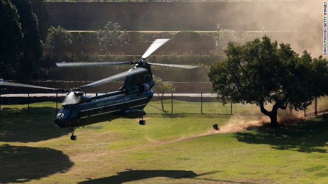 Marine One takes off as the Obamas leave the Union Buildings on June 29 in Pretoria.