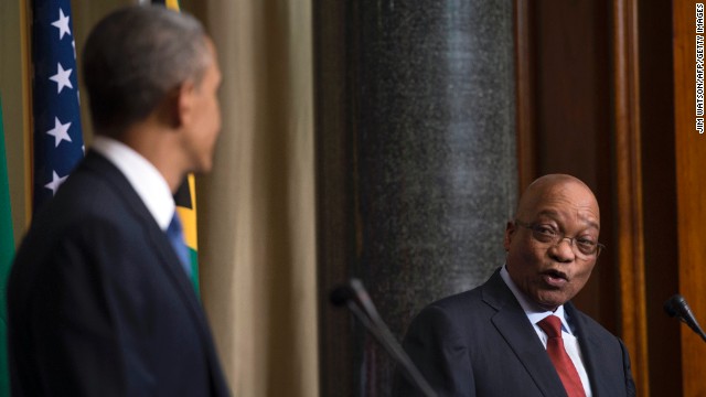 Obama and Zuma speak during a press conference at the Union Buildings in Pretoria, South Africa, on June 29.