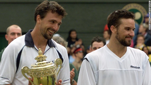 Goran Ivanisevic was all smiles after beating Patrick Rafter to claim a first Wimbledon title. The Croat had been a loser in three previous Wimbledon finals and thought he'd never end the skid. 