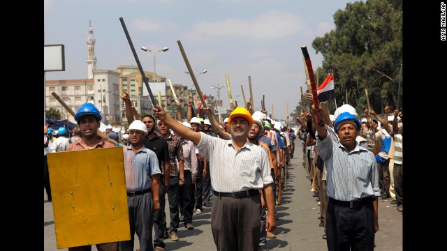 Morsy supporters march in formation in Cairo on July 2.