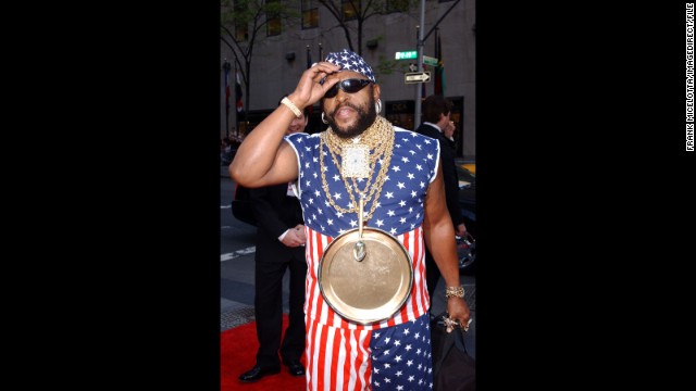 Mr. T of "The A-Team" fame accessorizes his star-spangled jumpsuit in honor of NBC's 75th anniversary celebration in May 2002.