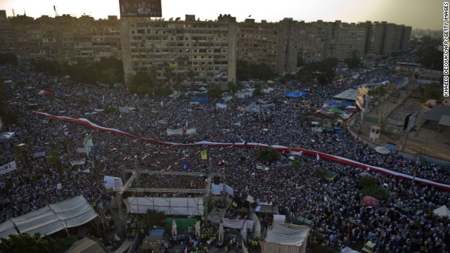 Morsy supporters gather next to the Rabaa El-Adaweya mosque during a demonstration on June 28. 