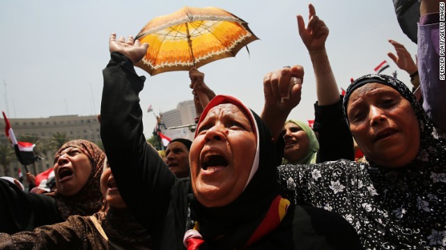 Hundreds of protesters gather in Tahrir Square in Cairo as the deadline given to Morsy by the military approaches on July 3.