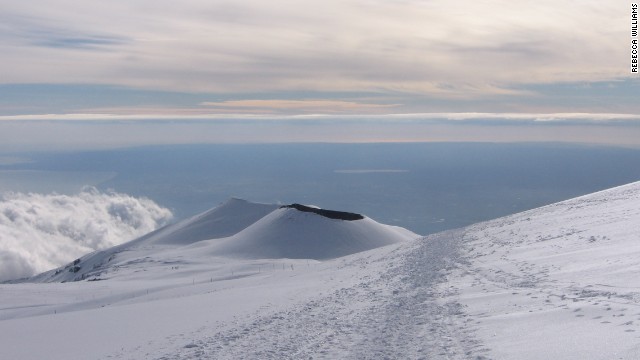 Mount Etna's vent is sometimes topped with snow during the winter. 