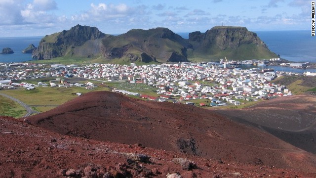 This serene view from Eldfell volcano in Iceland belies the volcano's dramatic history. Eldfell was thought to be extinct before suddenly erupting in 1973.