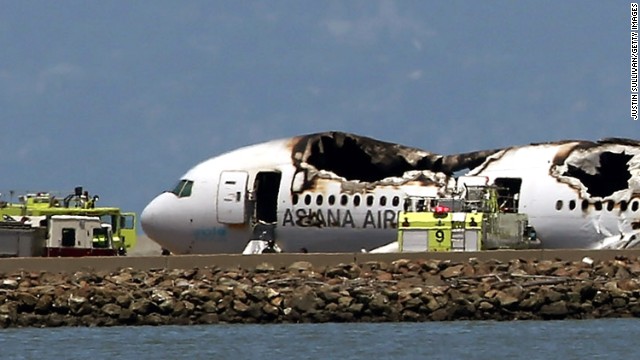 The Boeing 777 lies burned on the runway after it crashed landed on July 6.