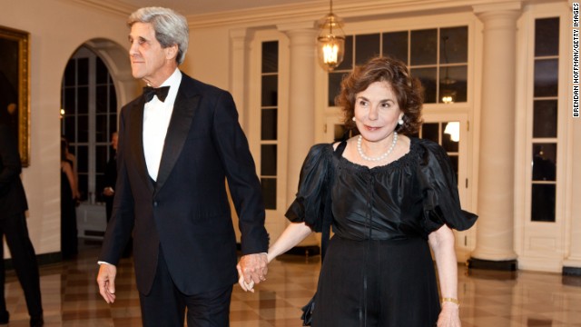 John Kerry accompanied his wife by ambulance to the hospital, Kerry's spokesman said.
