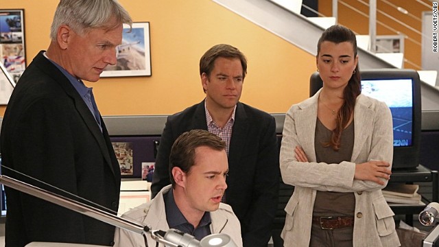 Mark Harmon, Sean Murray, Michael Weatherly and Cote de Pablo appear in an episode of CBS' "NCIS." According to Nielsen data, the show is tops for the 2012 to 2013 broadcast TV season, with a ranking of 14.2 among households.