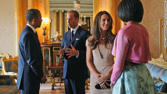 U.S. President Barack Obama and first lady Michelle Obama meet with the royal couple at Buckingham Palace in May 2011 in London.