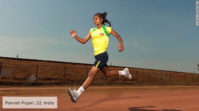 Parvati Pujari, 22, grew up in a Mumbai shantytown and saw her eldest sister get married at the age of 12. With the help of a local non-governmental organization, Parvati attended school and resisted her parents' plans for an early marriage. With a flair for sports, Parvati started working in junior sports development for Magic Bus, an organization that had supported her since she was a child, while studying for a degree in commerce. She also participates in sports such as rugby at national level and for local football teams.