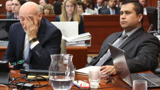 Zimmerman, right, sits with another defense attorney, Don West, this week. West objected to a third-degree murder charge also sought by prosecutors on Thursday, July 11, the day closing arguments began. The judge ruled out that charge but said the jury could consider convicting the defendant of manslaughter. 