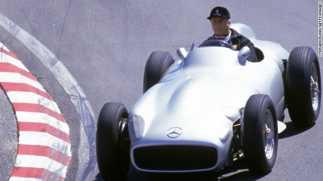 A car driven by Juan Manuel Fangio, seen here in 1991 four years before his death, was sold for nearly $30 million. 