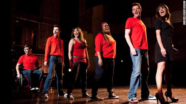 Kevin McHale, from left, Chris Colfer, Jenna Ushkowitz, Amber Riley, Monteith and Michele appaer in the "Sweet Dreams" episode of "Glee."