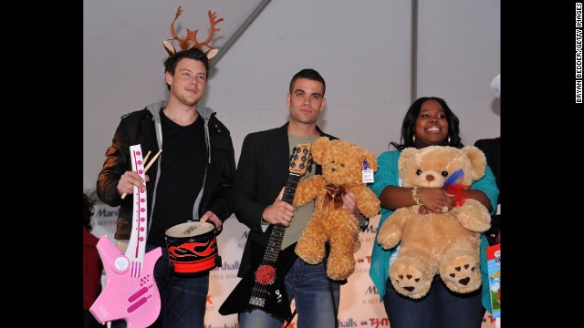 Monteith, Mark Salling and Amber Riley attend the "Carol-Oke" contest at New York's Bryant Park on December 3, 2009. 