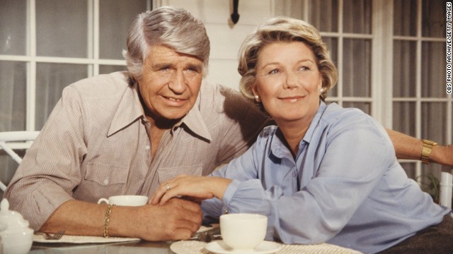 When "Dallas" actor Jim Davis died of cancer in 1981, his character Jock Ewing also died on the show. Here he is seen with his co-star, Barbara Bel Geddes, who played Eleanor Southworth "Miss Ellie" Ewing.