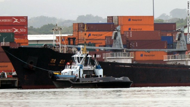 The vessel sits docked at Manzanillo terminal in Colon on July 16.