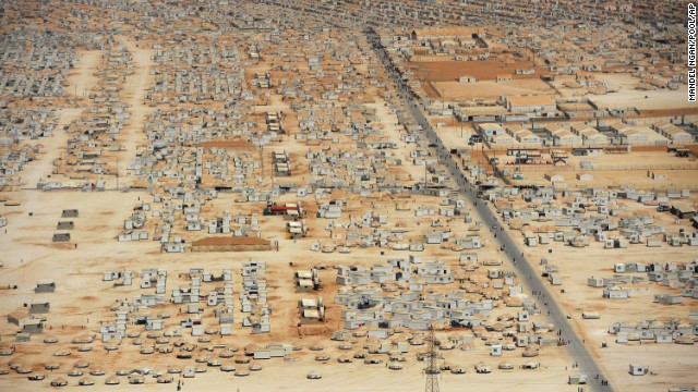 The expanse of the Zaatari refugee camp in Jordan as seen from an aerial view on July 18. The camp was opened on July 28, 2012, and is home to more than 130,000 refugees.