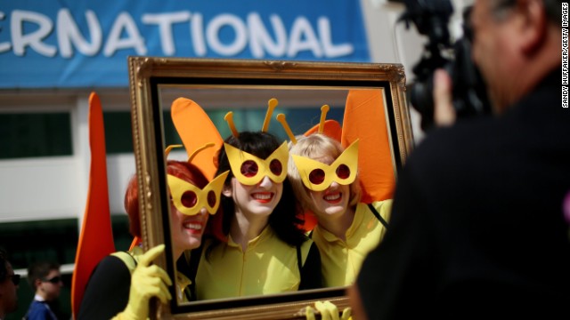 Three women dressed as characters from Cartoon Networks "Venture Bros." pose for a photo on July 19.