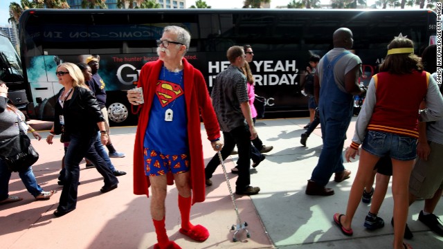 Attendee John Ash wears a Superman themed outfit as he attends the convention on July 19.