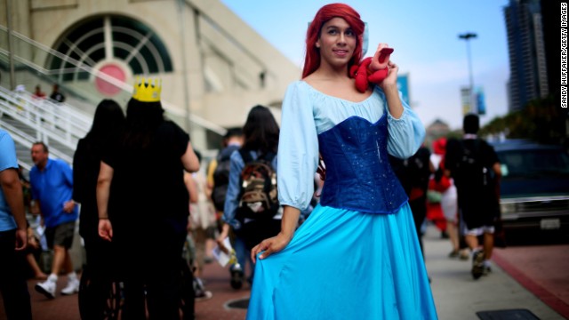 Gabriel Rivera shows off a costume based on Ariel from Disney's "The Little Mermaid."