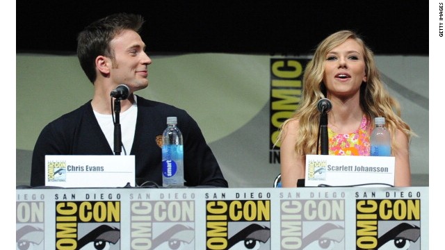 Chris Evans and Scarlett Johansson attend Comic-Con 2013 in San Diego.