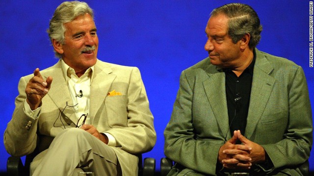 Farina and Dick Wolf, executive producer and director of "Law &amp; Order," speak to the press on June 11, 2004, in Los Angeles.