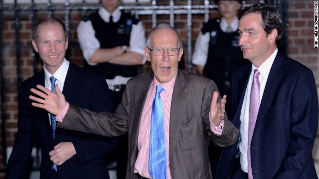 Two of the gynecologists who attended to the duchess, Marcus Setchell, center, and Alan Farthing, right, leave the Lindo Wing of St. Mary's Hospital on July 22.