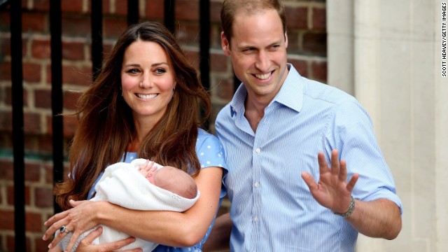 The Duke and Duchess of Cambridge depart St. Mary's Hospital in London with their newborn son on Tuesday, July 23. The boy was born at 4:24 p.m. a day earlier, weighing 8 pounds, 6 ounces.