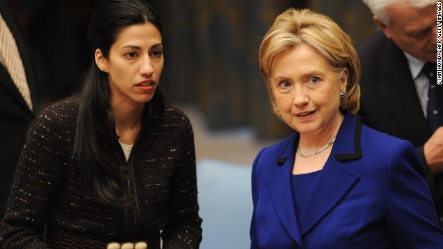 Clinton speaks with Abedin before chairing the Security Council Session on Women, Peace and Security on September 30, 2009. at U.N. headquarters in New York. 