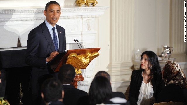 Abedin attends a White House dinner celebrating Ramadan in the State Dining Room of the White House on August 10, 2012. 