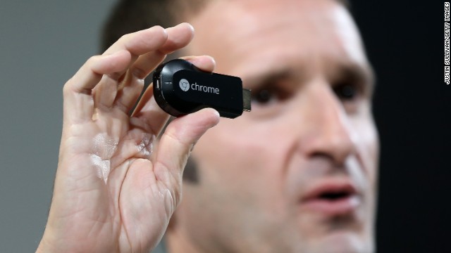 Mario Queiroz, vice president of product management at Google, holds up a new Google Chromecast SDK.