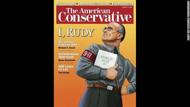 The American Conservative portrayed Rudy Giuliani dressed in a uniform reminiscent of those worn by Hitler's SS on January 14, 2008, during the then-New York mayor's bid for the presidency. <a href='http://www.theamericanconservative.com/articles/authoritarian-temptation/' >In a cover story</a>, Glenn Greenwald wrote that Giuliani would be "an authoritarian president with the ultimate fantasy: the ability to wield more power than any other human being in the world, with the fewest real limits in modern American history." The cover was slammed by both conservative and liberal commentators.