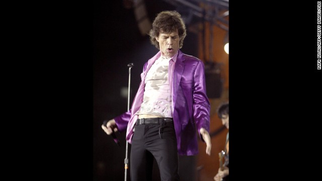 He refrained from going topless, as he did in his younger years, but Jagger still kept the pants tight while on tour with the Rolling Stones in 2003. 