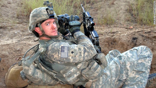 Carter on patrol from Combat Outpost Keating, where he was a member of the Blue Platoon, nicknamed "The Bastards."