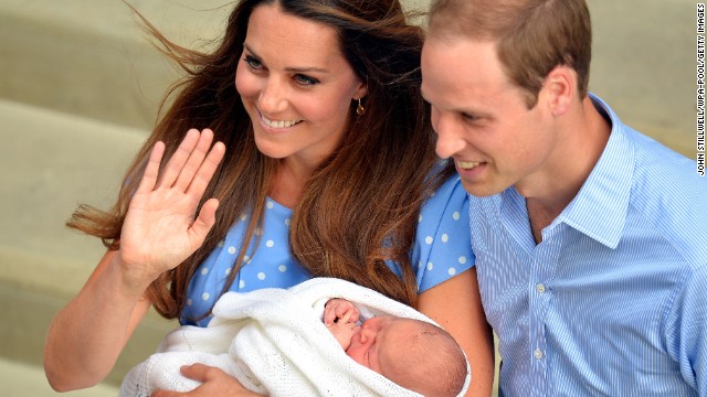 The Duke and Duchess of Cambridge depart St. Mary's Hospital in London with their newborn son on July 23. The boy was born at 4:24 p.m. a day earlier, weighing 8 pounds, 6 ounces.