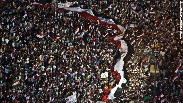 Supporters of the Egyptian military rally at Tahrir Square in Cairo on Friday, July 26.